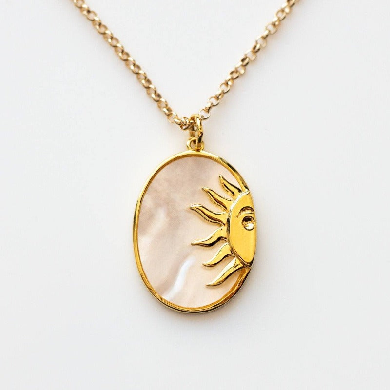 18k gold sun medallion stainless steel pendant necklace