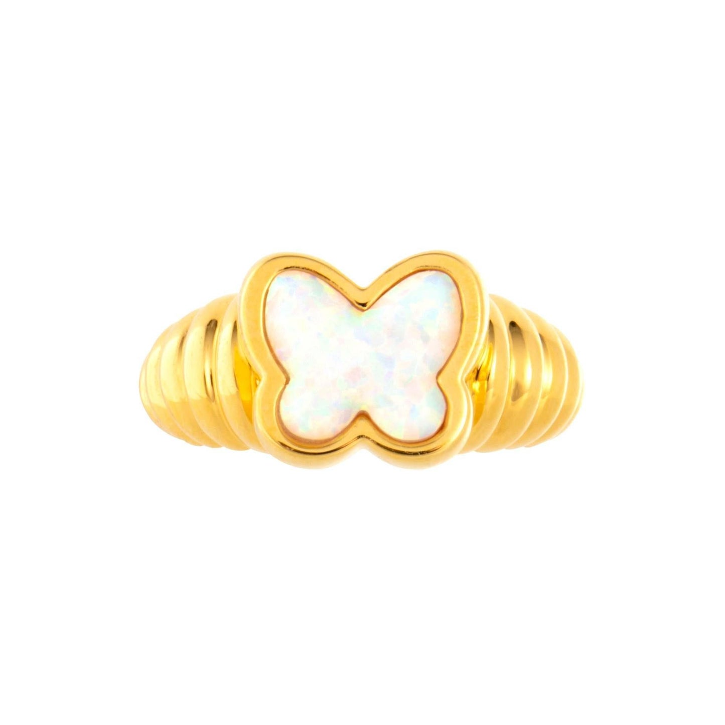 Heart Butterfly Flower Opal Rainbow Stone Ring