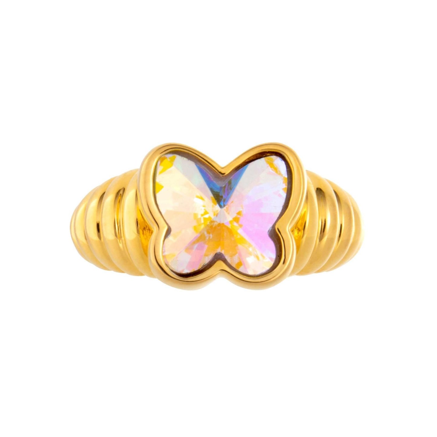 Heart Butterfly Flower Opal Rainbow Stone Ring