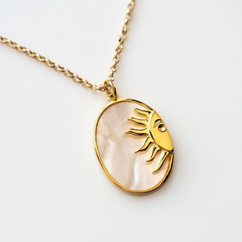 18k gold sun medallion stainless steel pendant necklace