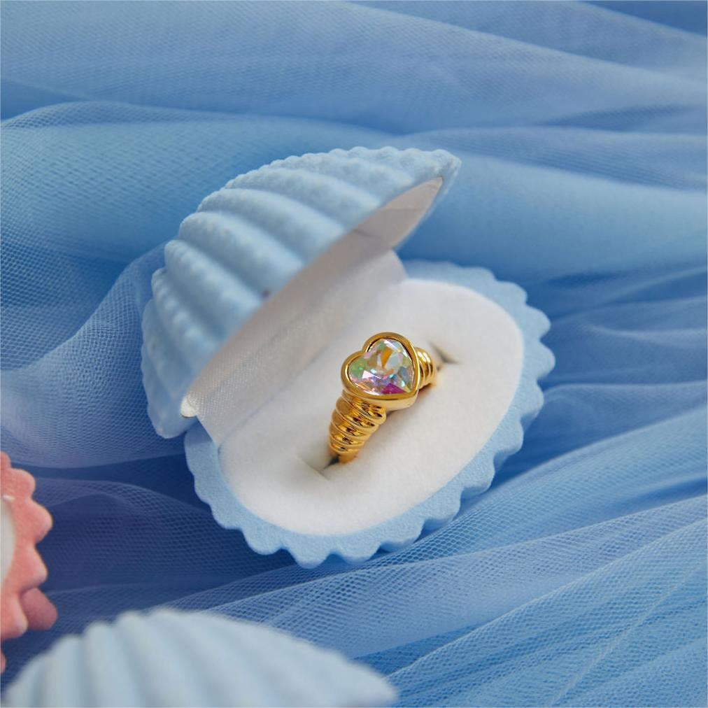 Heart Butterfly Flower Opal Rainbow Stone Ring