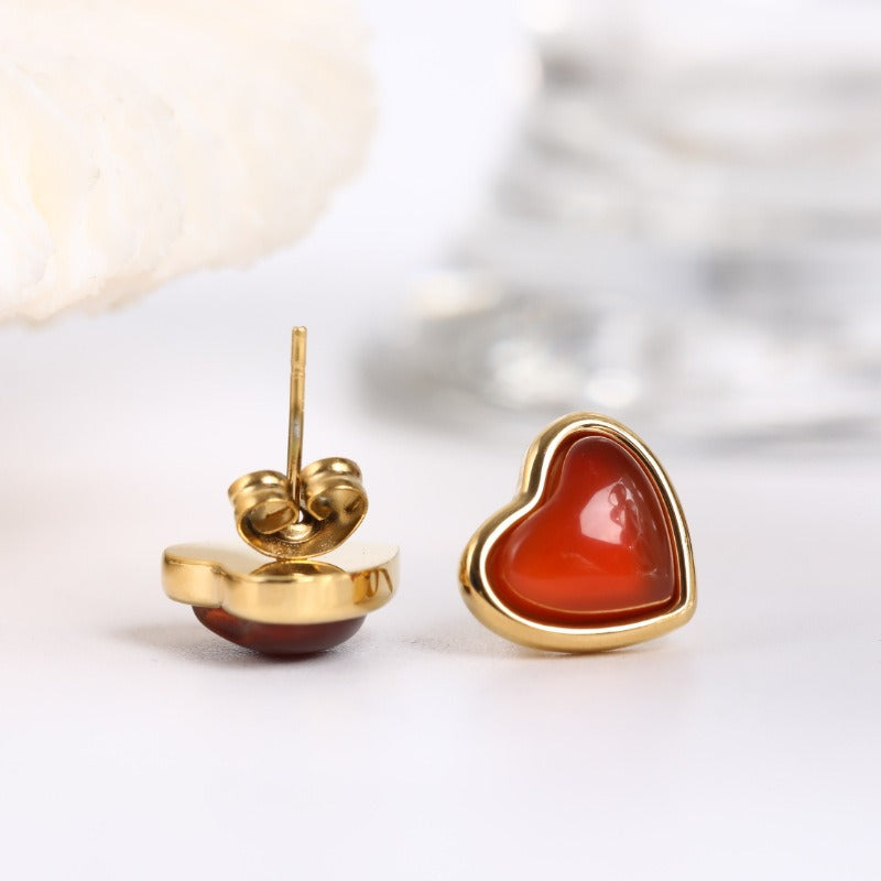 Carnelian Stone Heart Earrings