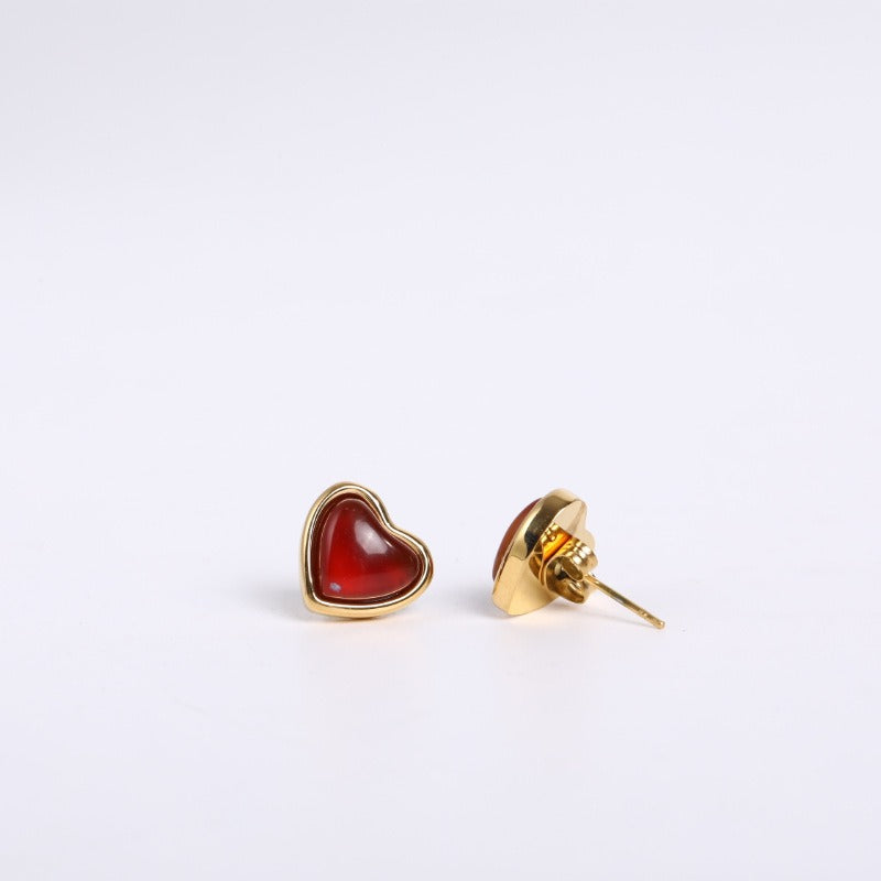 Carnelian Stone Heart Earrings