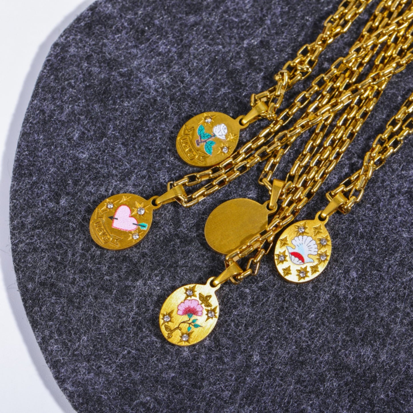 Hand-painted floral stainless steel necklace