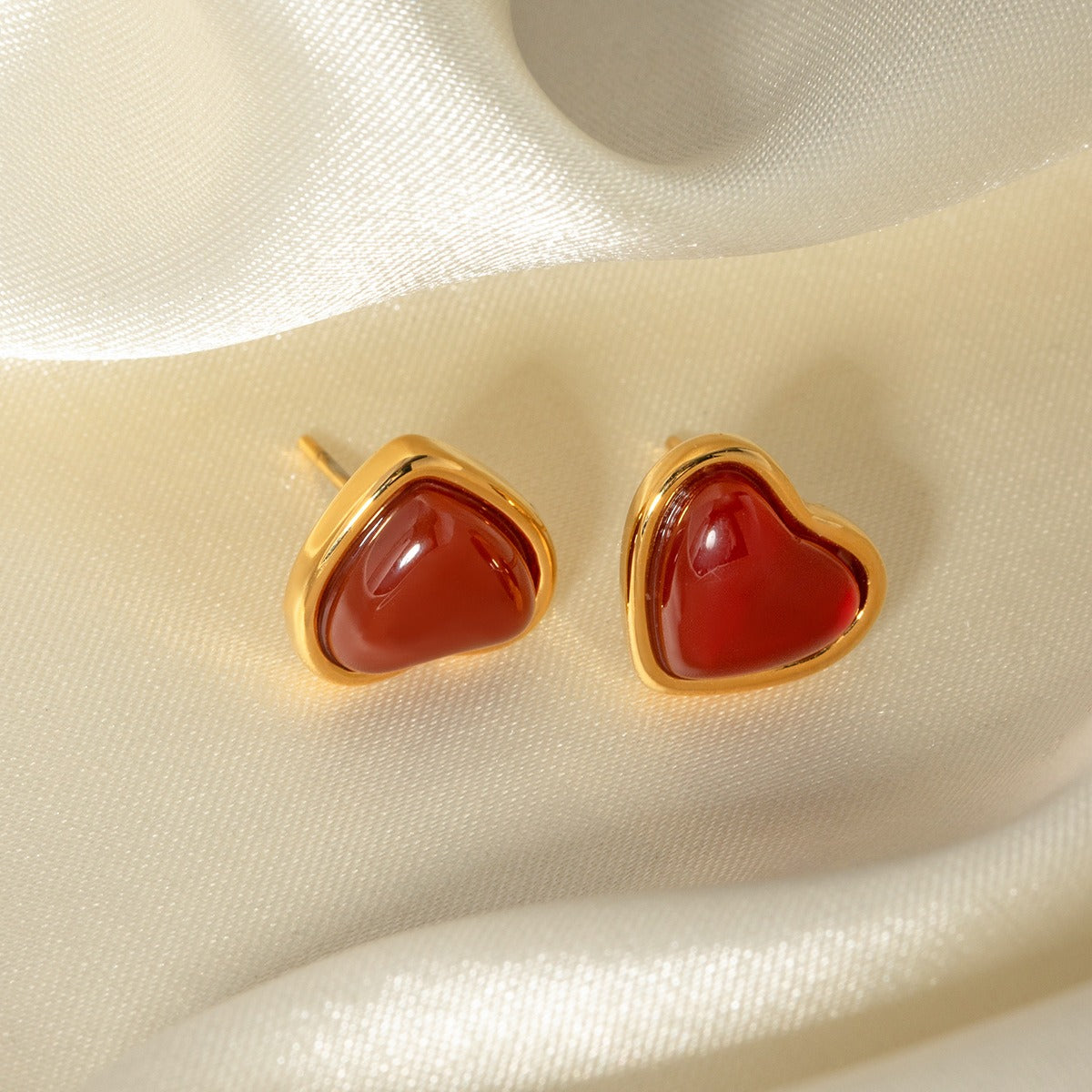 Carnelian Stone Heart Earrings