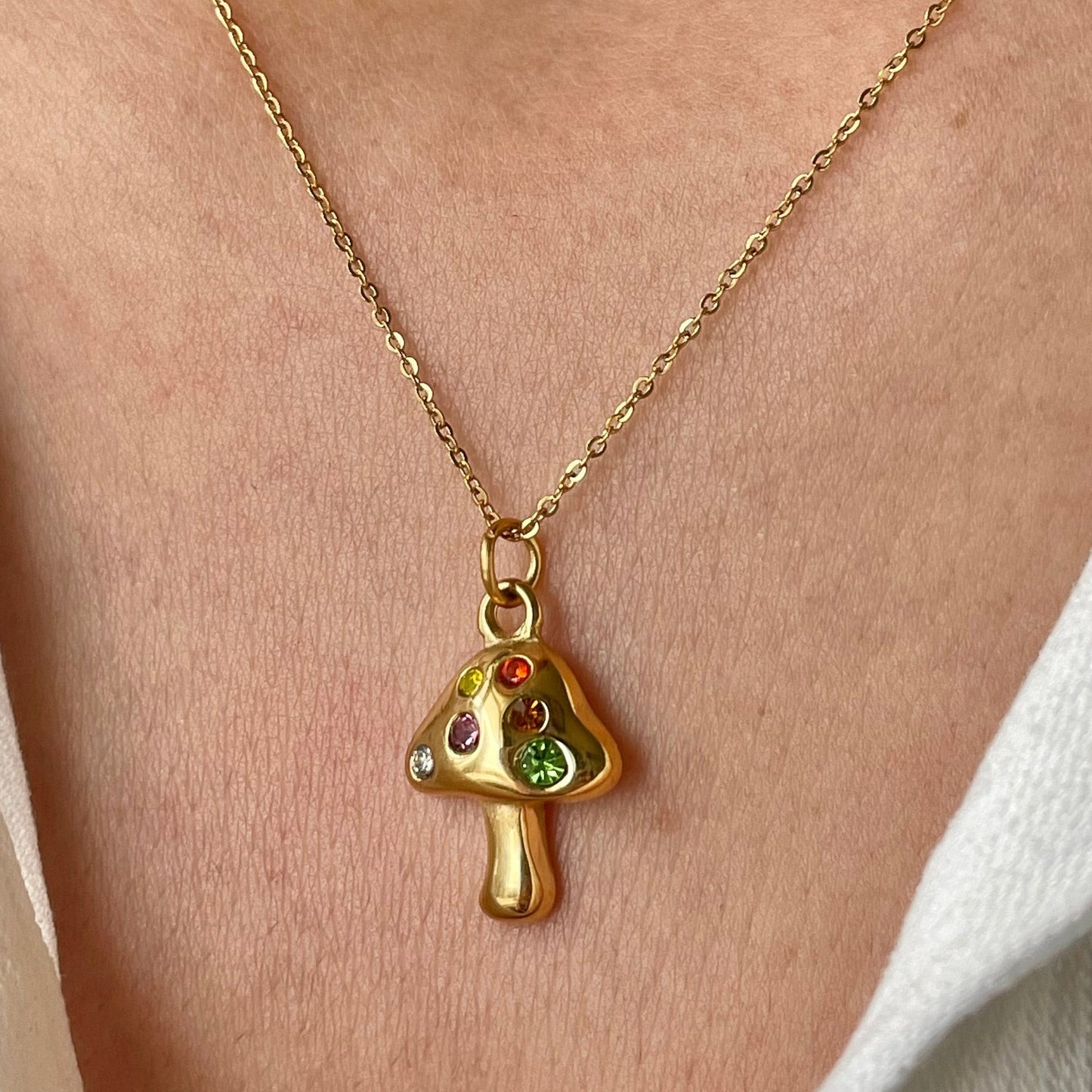 Mushroom Necklace Lucky Symbol Necklace Inlaid with Zirconia