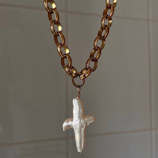 Baroque Pearl Cross Necklace