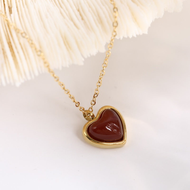 Carnelian Stone Heart Necklace