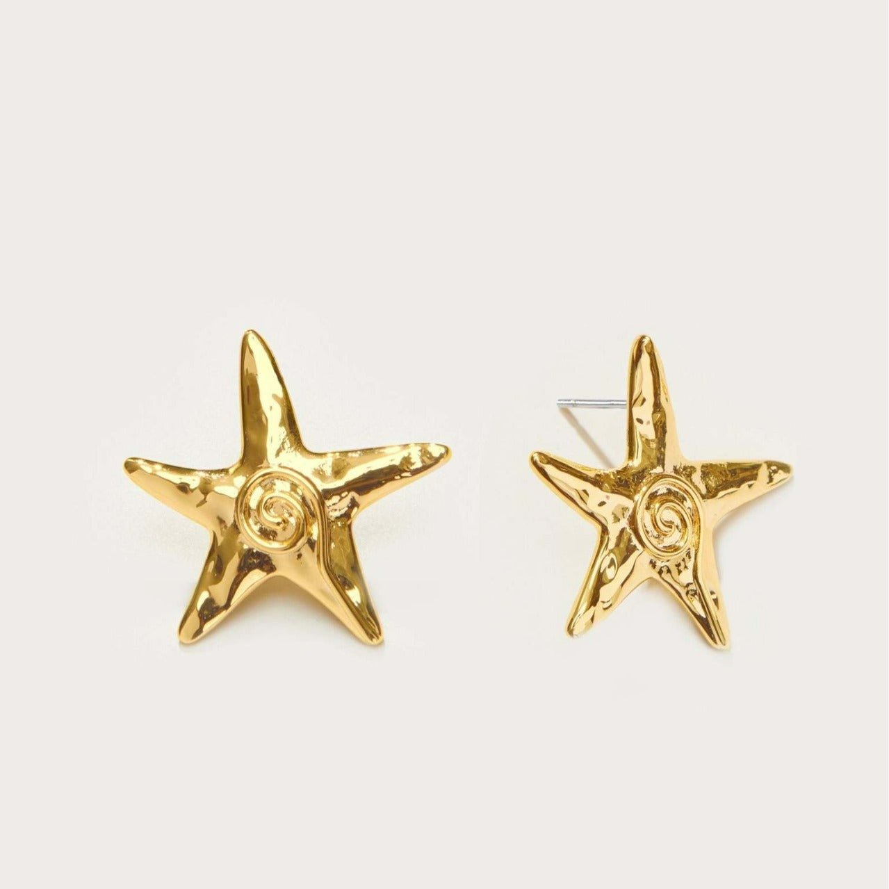 4-piece set, 18K gold beach starfish necklace, summer style ring, earrings, necklace, brass plated color-preserving