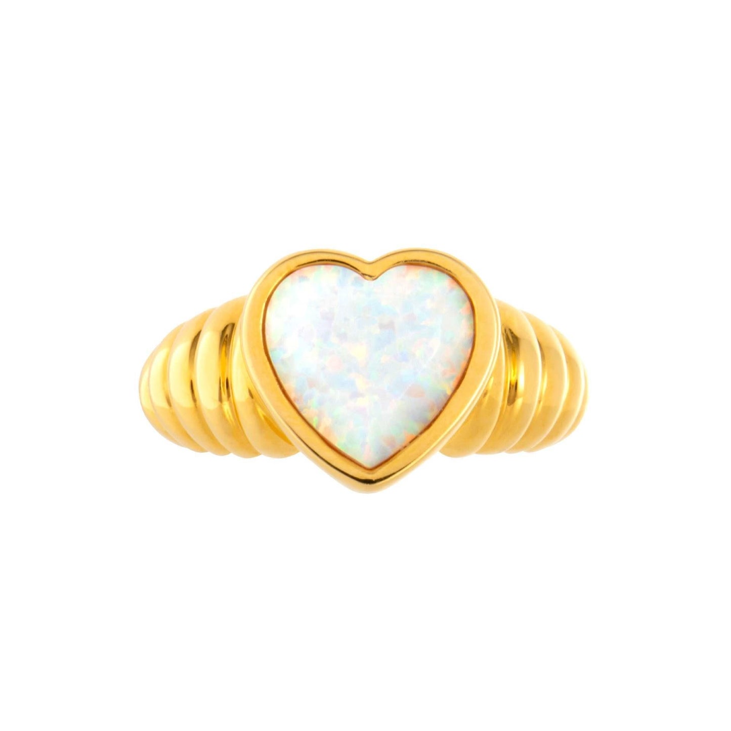 Heart Butterfly Flower Opal Rainbow Stone Ring