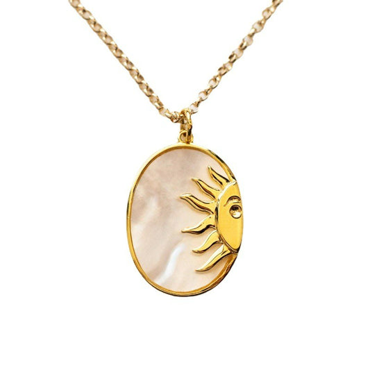 Halskette mit Sonnenmedaillon-Anhänger aus Edelstahl, 18 Karat Gold