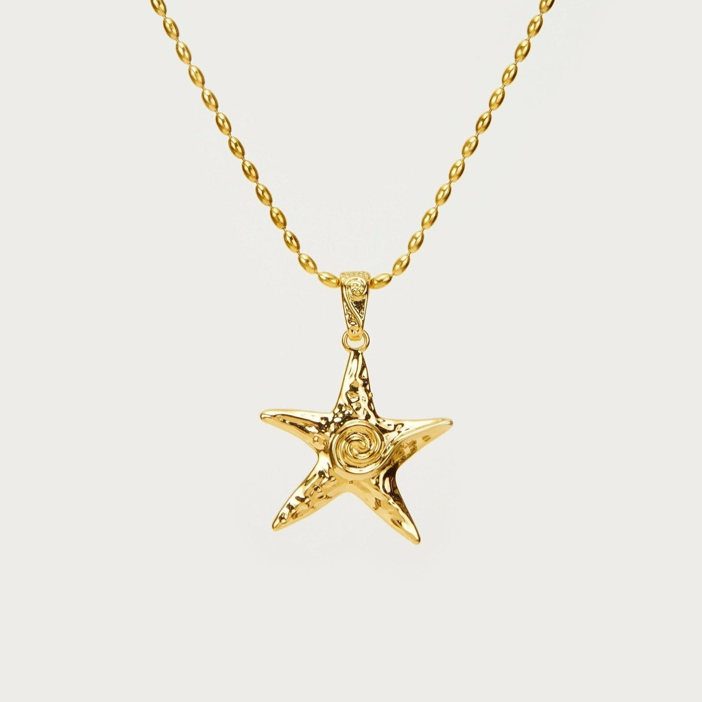 4-piece set, 18K gold beach starfish necklace, summer style ring, earrings, necklace, brass plated color-preserving