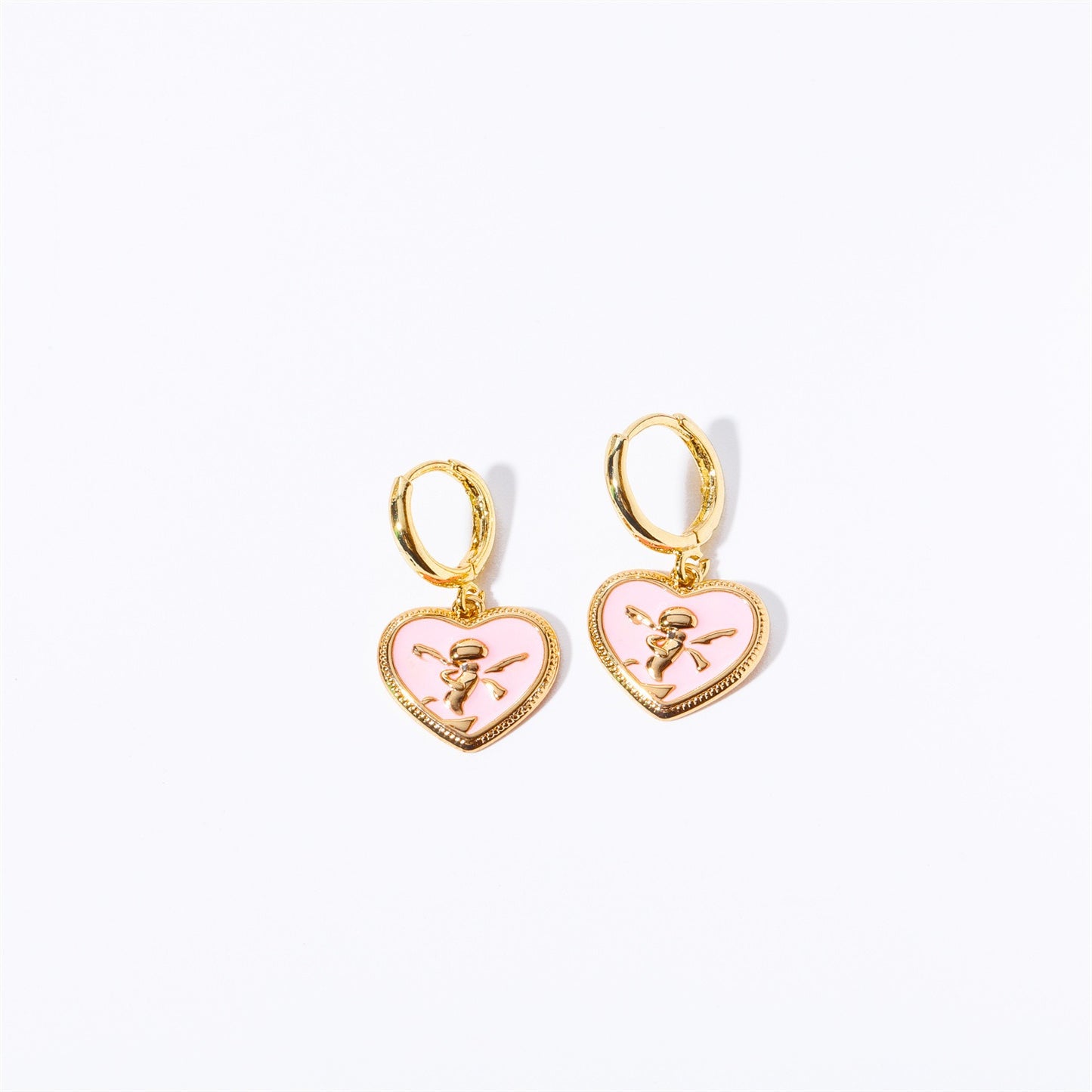 Pink Heart Angel Oil Drop Earrings