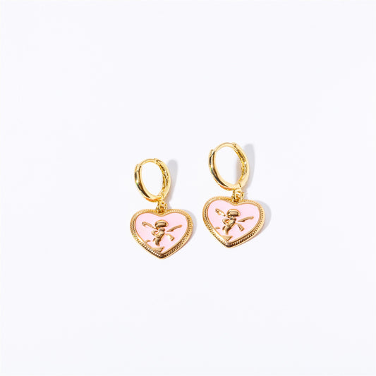 Pink Heart Angel Oil Drop Earrings