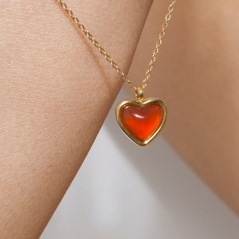 Carnelian Stone Heart Necklace