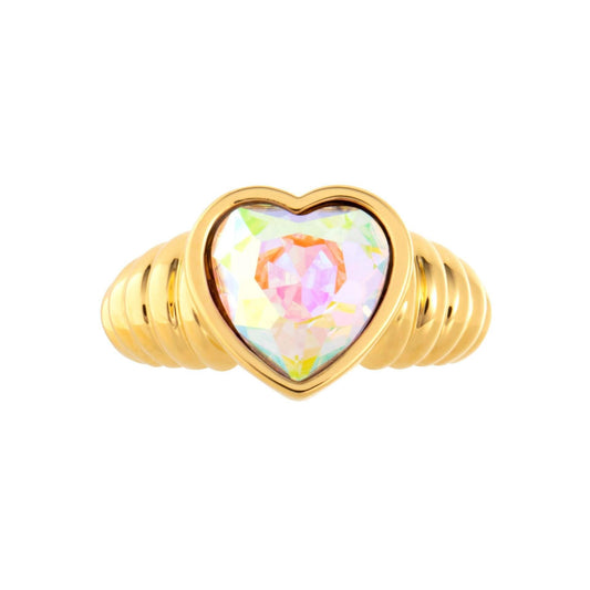 Heart Butterfly Flower Opal Rainbow Stone Ring